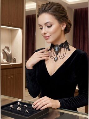Vintage Handmade Black Gothic Cameo Lace Choker Necklace NWT‼️FINAL SALE